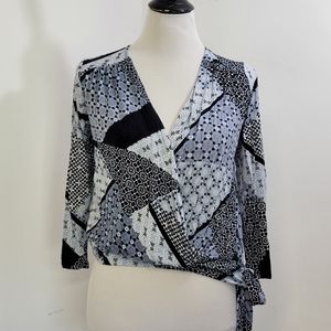 ●4x$20 CATO faux wrap blouse soft strechy navy patch quilt